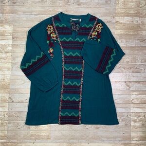 Soft Surroundings Embroidered Cotton Gauze Tunic Top Long Sleeve XL Boho Floral